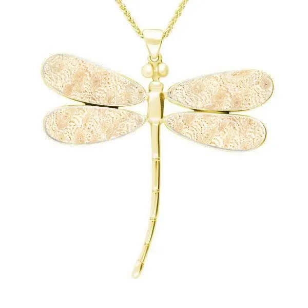 14ct Yellow Gold Coquina Four Stone Large Dragonfly Necklace D