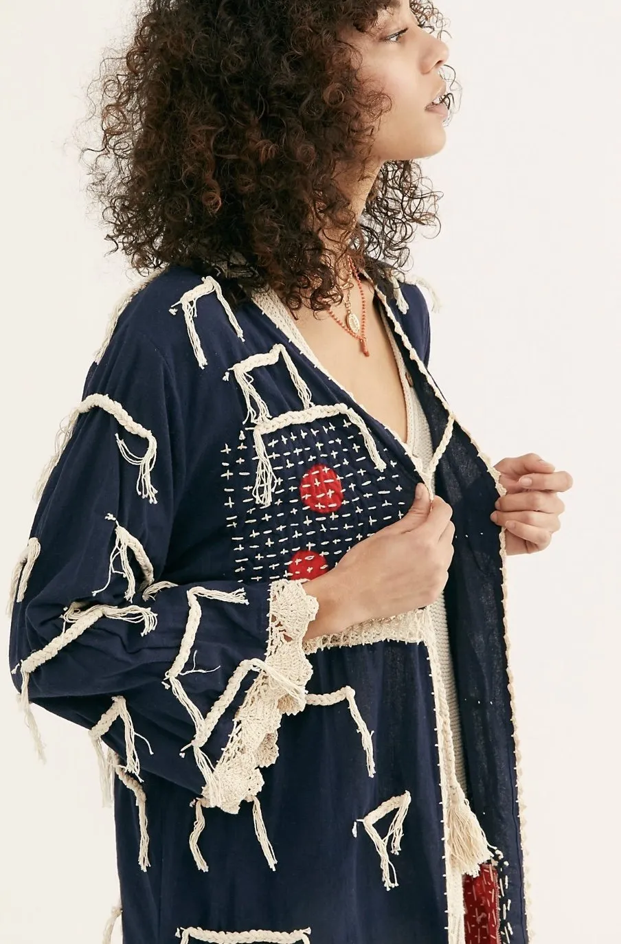 Amelia Crochet Fringe Kimono X FREE PEOPLE