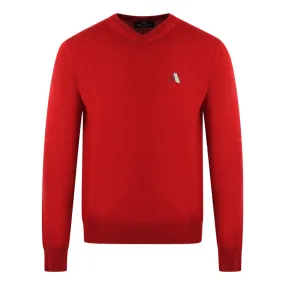 Aquascutum Check Logo Red V-Neck Jumper