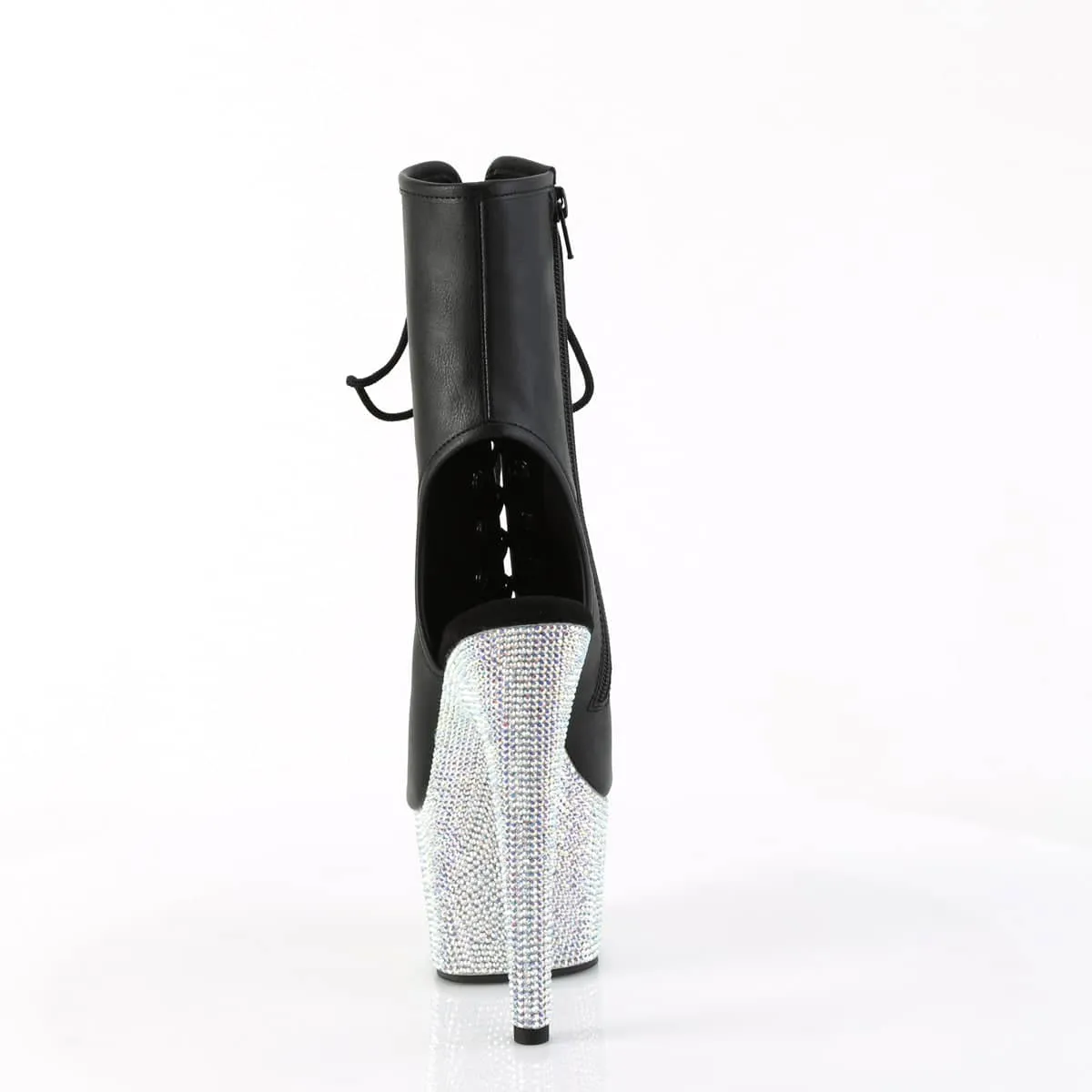 BEJEWELED-1016-7 Black & Silver Calf High Peep Toe Boots