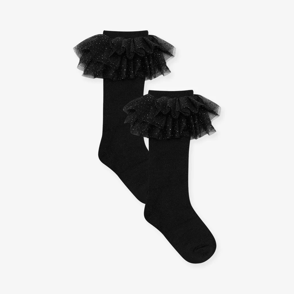 Black Tulle Ruffle Knee High Socks