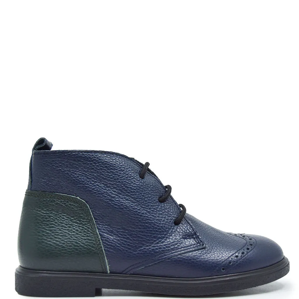 Blublonc Navy and Green Wingtip Bootie