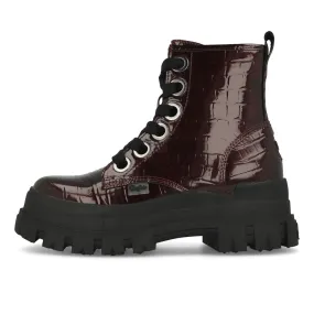 Buffalo Aspha Lace Up Hi Ankle Bootie Flat Vegan Damen Croco Bordeaux