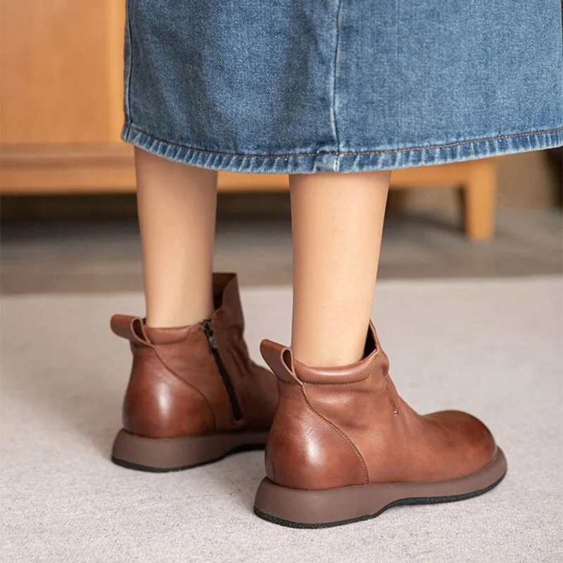 Casual Boots For Women Leather Handmade Soft Ankle Booties Brown/Black/Gray