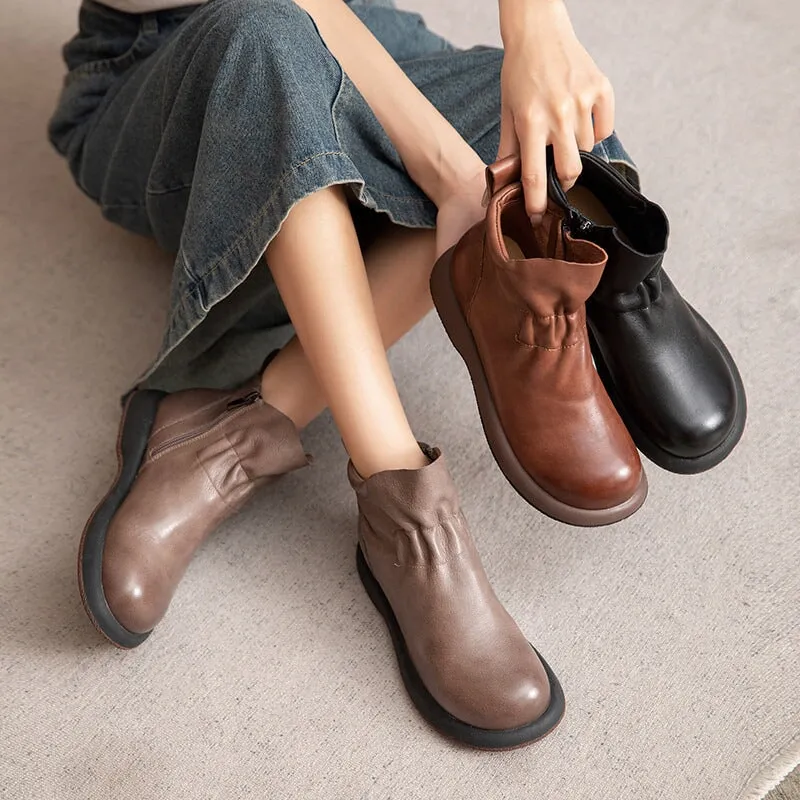 Casual Boots For Women Leather Handmade Soft Ankle Booties Brown/Black/Gray