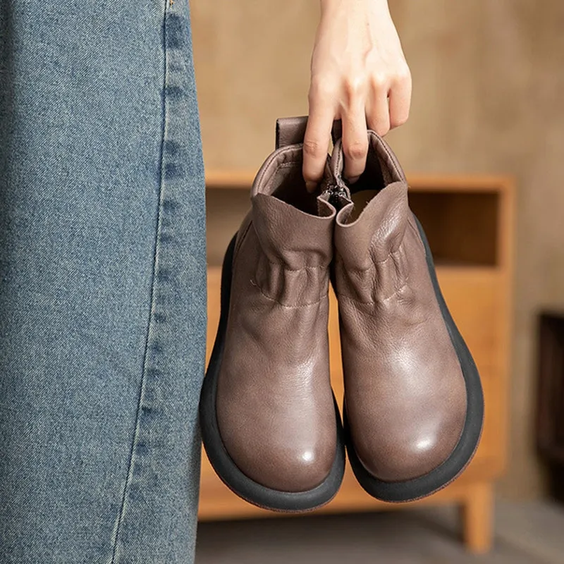 Casual Boots For Women Leather Handmade Soft Ankle Booties Brown/Black/Gray