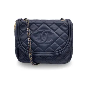 Chanel Vintage Dark Blue Quilted Leather Logo Tassel Shoulder Bag