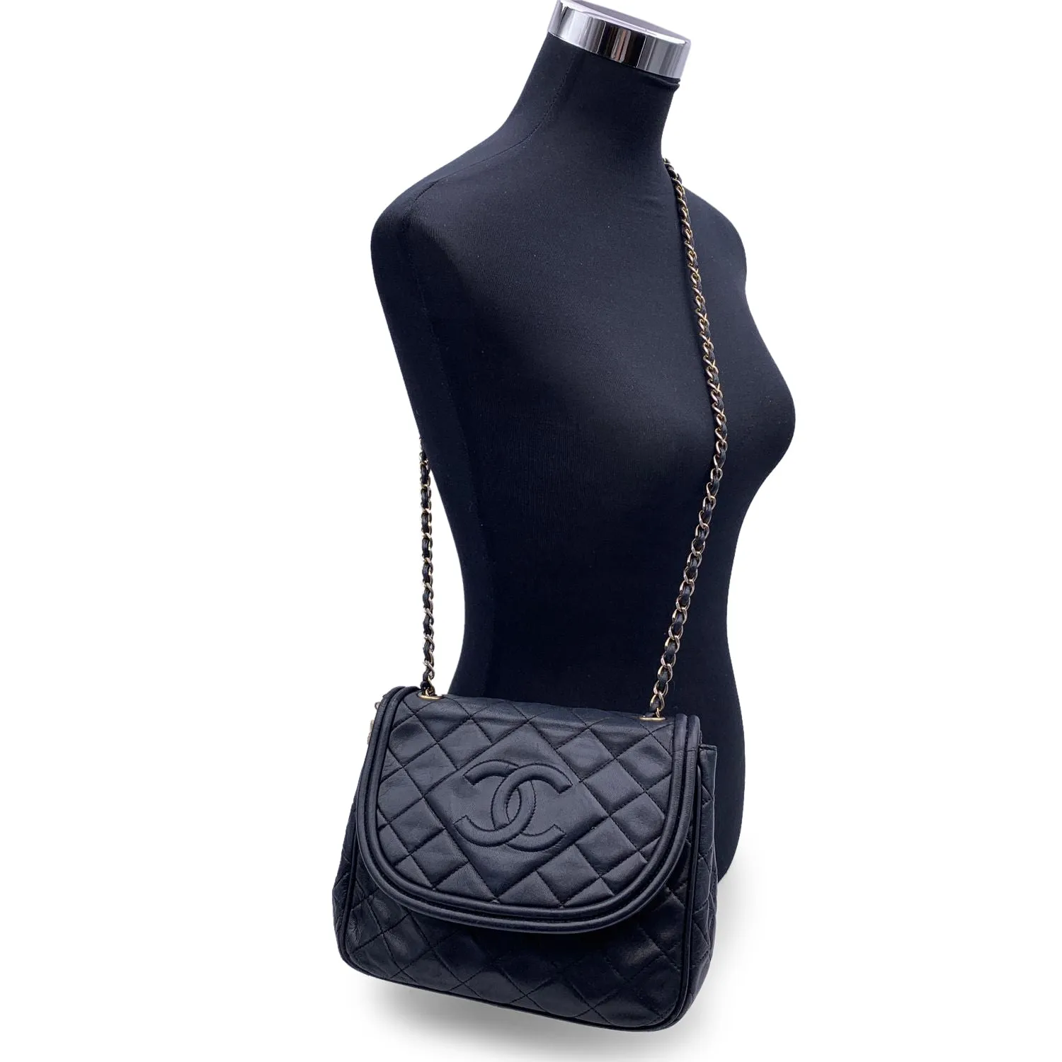 Chanel Vintage Dark Blue Quilted Leather Logo Tassel Shoulder Bag