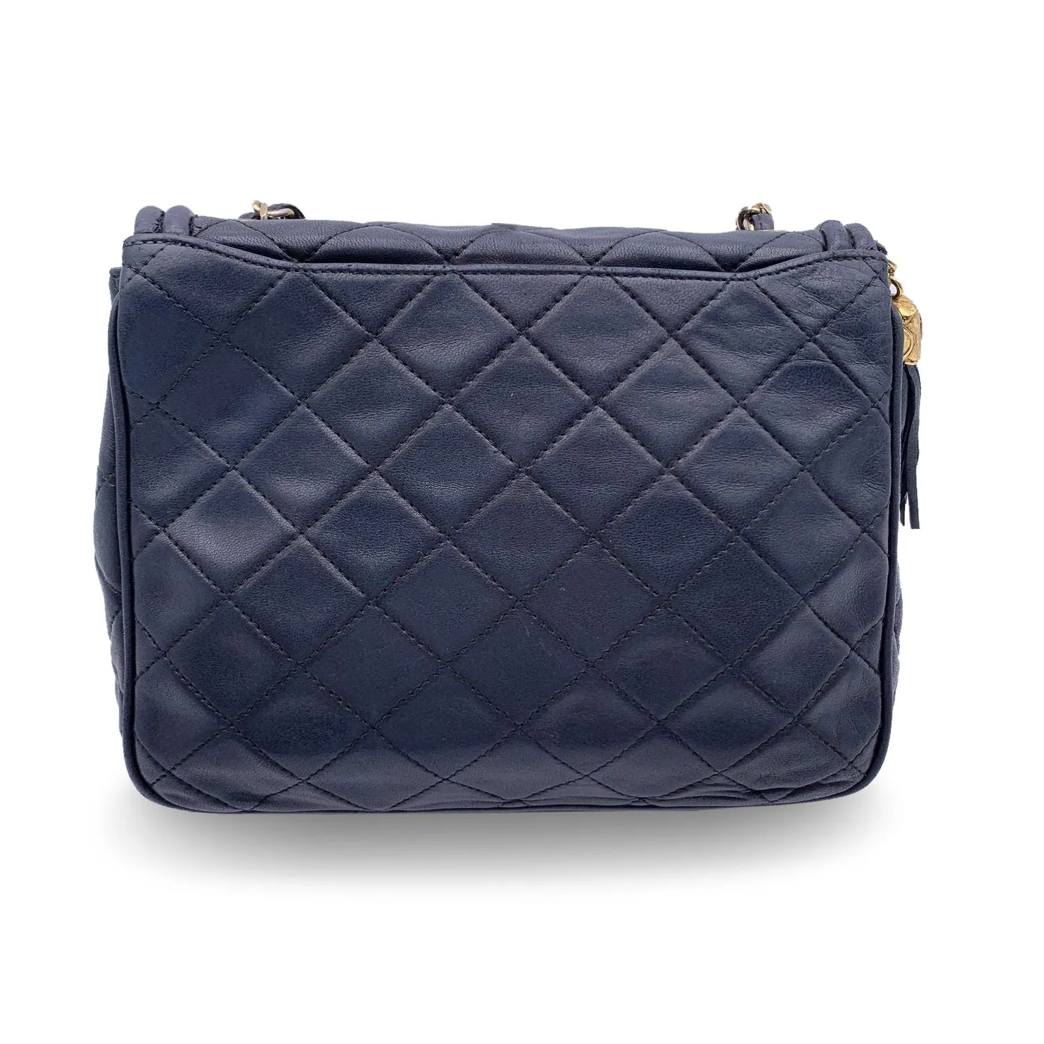 Chanel Vintage Dark Blue Quilted Leather Logo Tassel Shoulder Bag