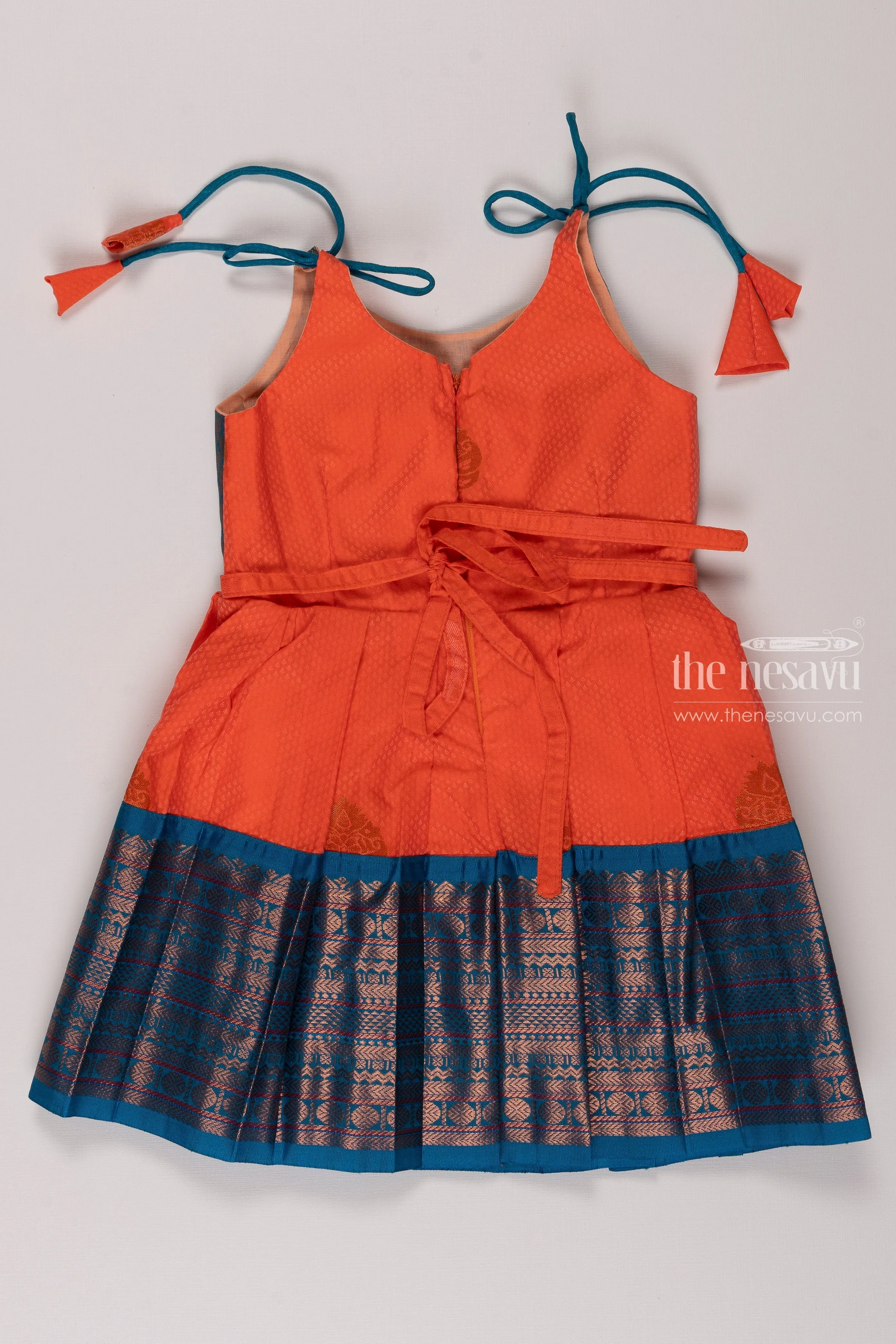 Chic Orange Silk Tie-Up Frock for Girls