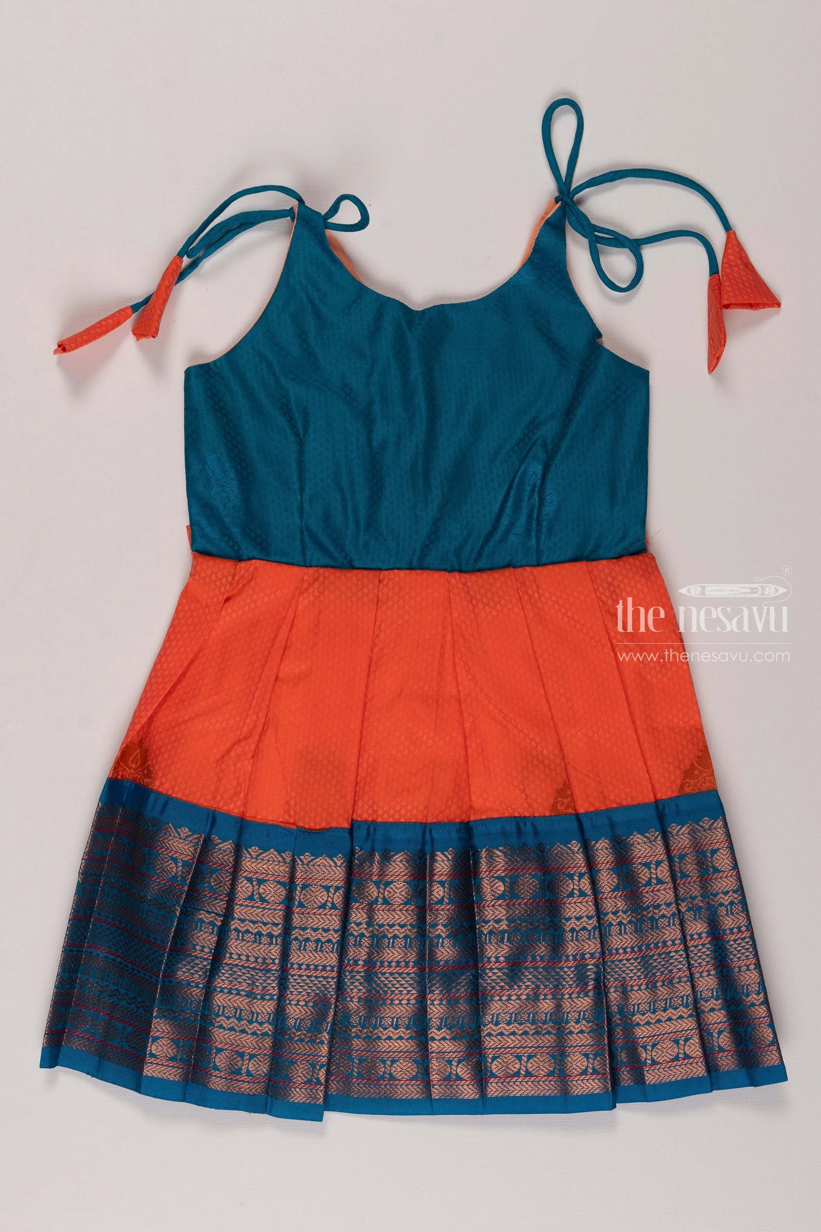 Chic Orange Silk Tie-Up Frock for Girls