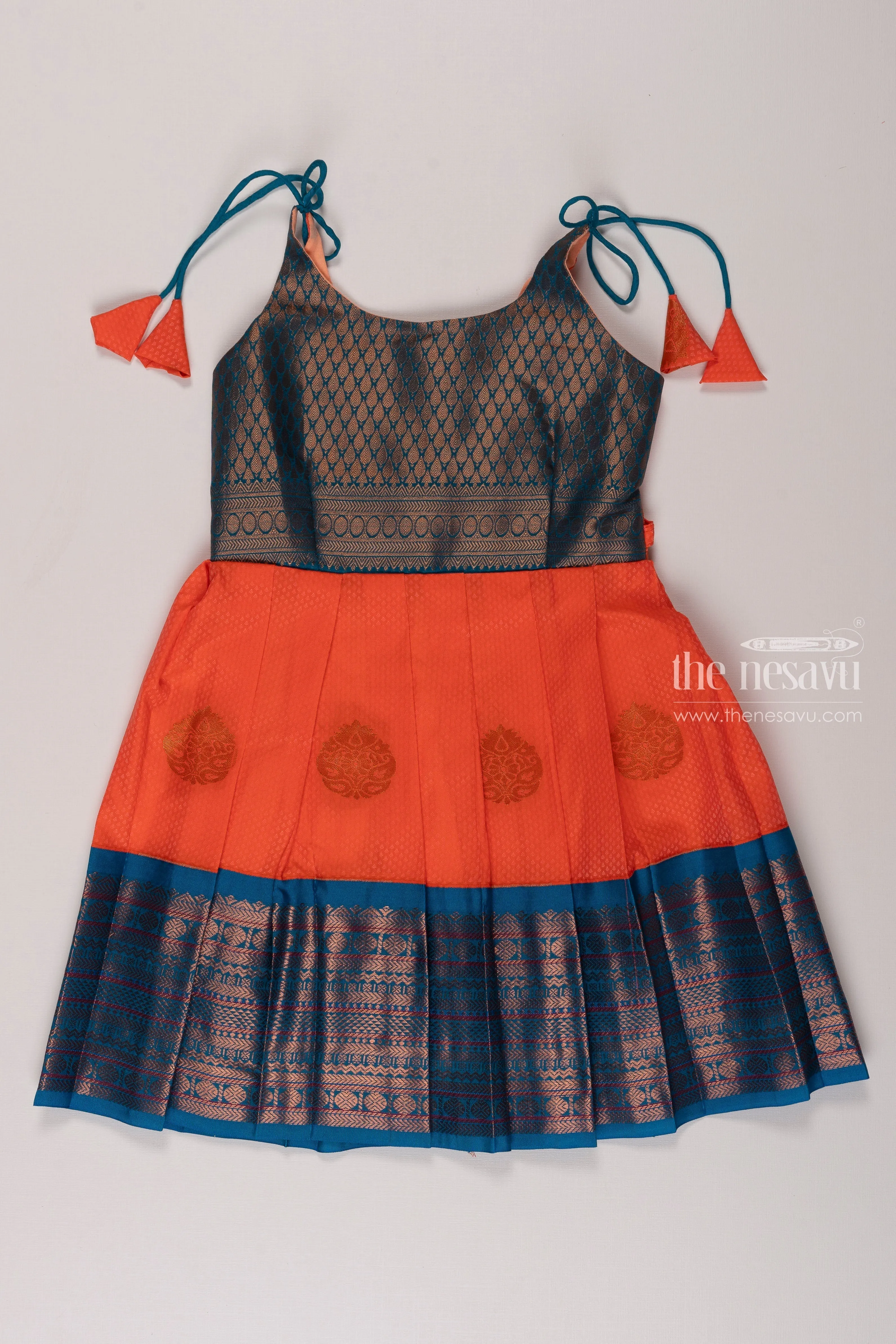 Chic Orange Silk Tie-Up Frock for Girls