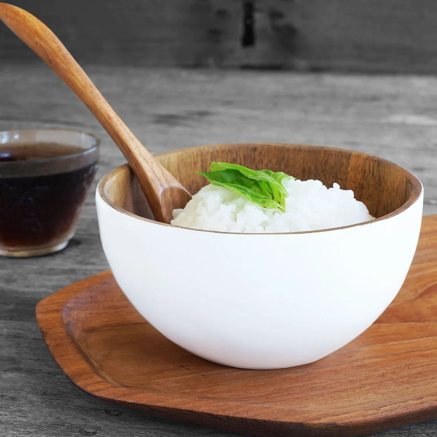 Chico Teak Bowl with White Exterior