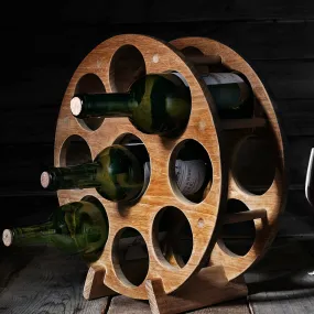 Circular Teak Countertop Wine Rack