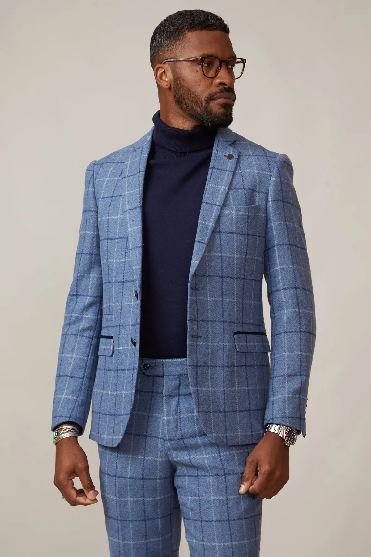 CLINTON - Blue Tweed Check Blazer