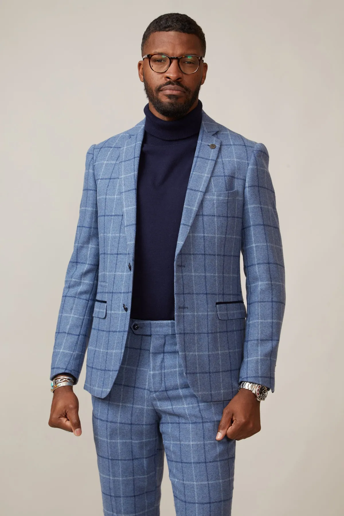 CLINTON - Blue Tweed Check Blazer