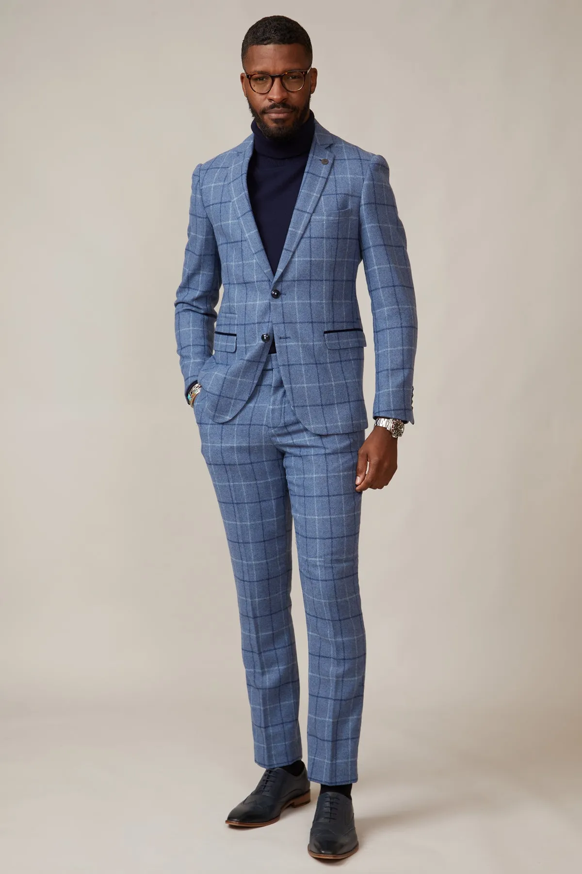 CLINTON - Blue Tweed Check Blazer