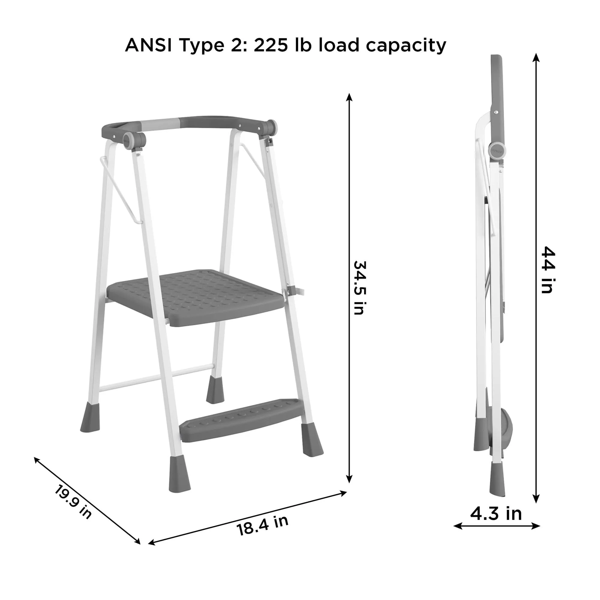 COSCO 2-Step Kitchen Stepper Adult Folding Step Stool, Kids Folding Stepper, Grey