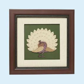 Dancing Peacock Wood Art Frame 8 in x 8 in