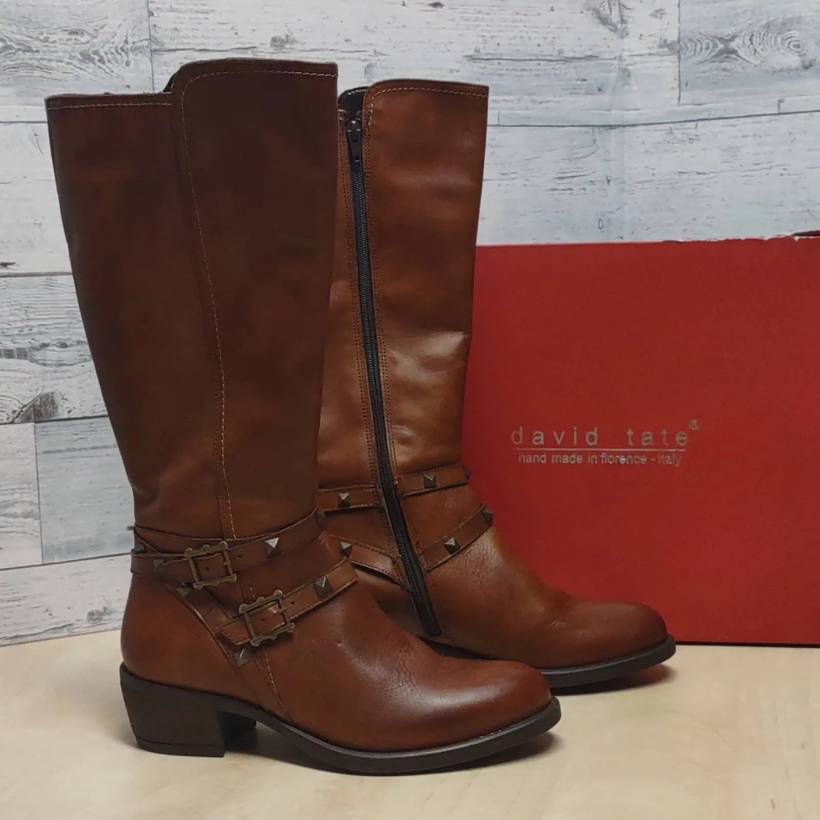 David Tate Novita Knee High Leather Boots Brown