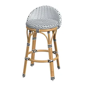 Donewadi Black White Outdoor Rattan Metal Low Back Counter Stool