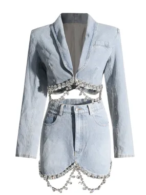 Drip Diamond Tassel Denim Set