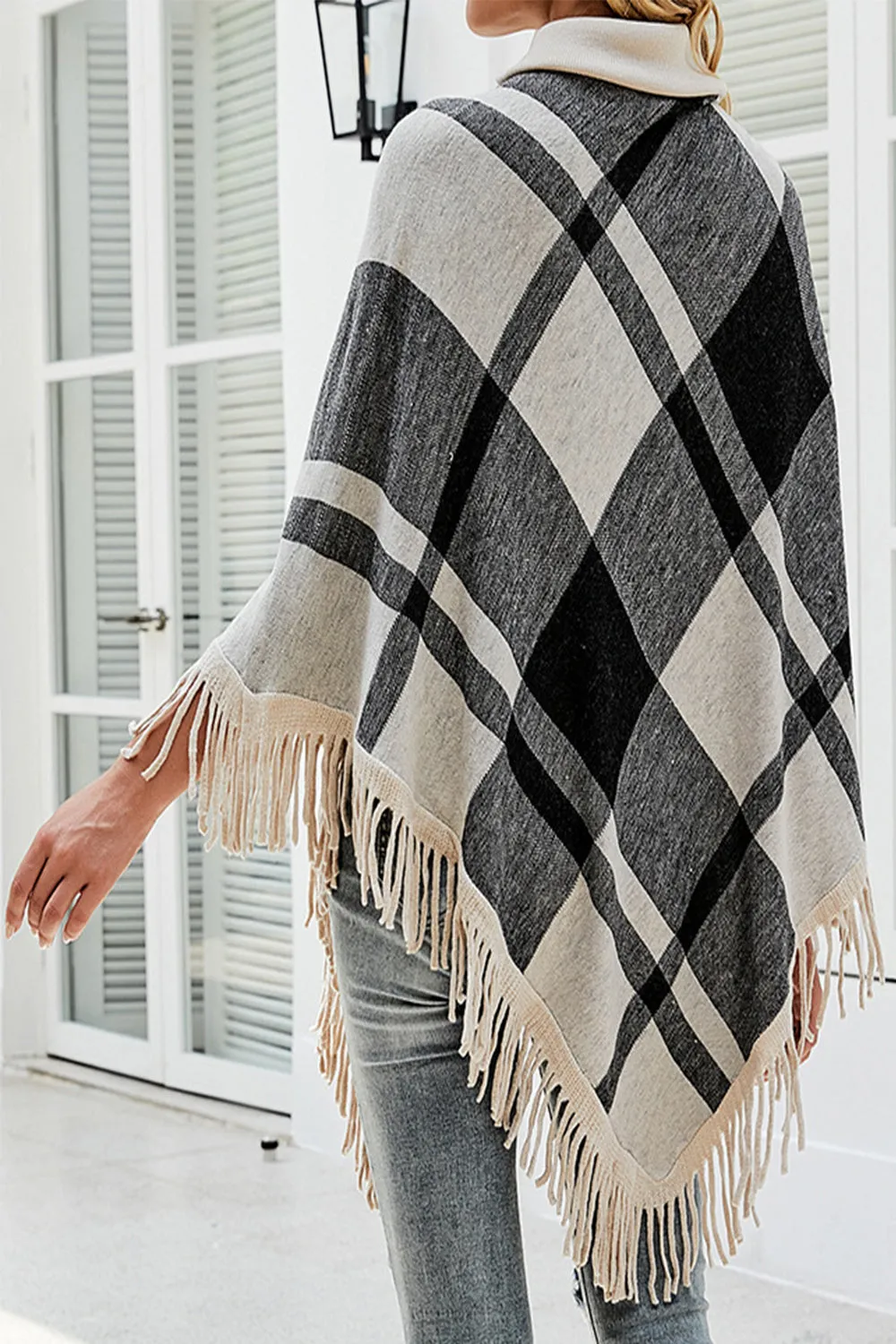 elveswallet Plain High Neck Tassel Cloak Shawl