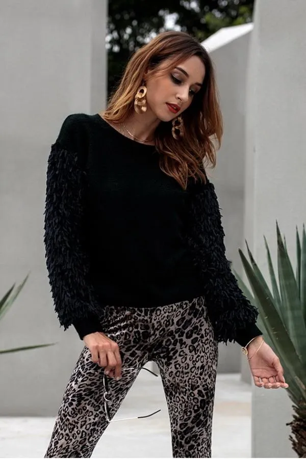 elveswallet Round Neck Tassel Sleeve Sweater