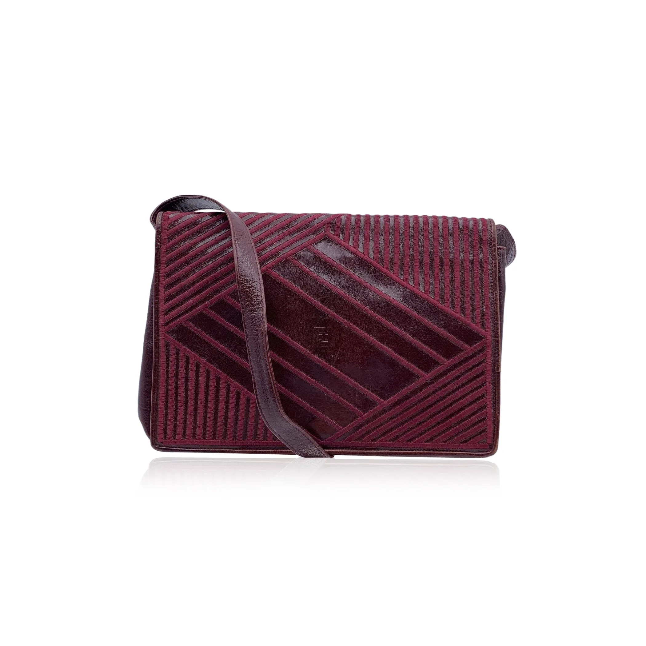 Fendi Vintage Burgundy Embroidered Leather Convertible Bag