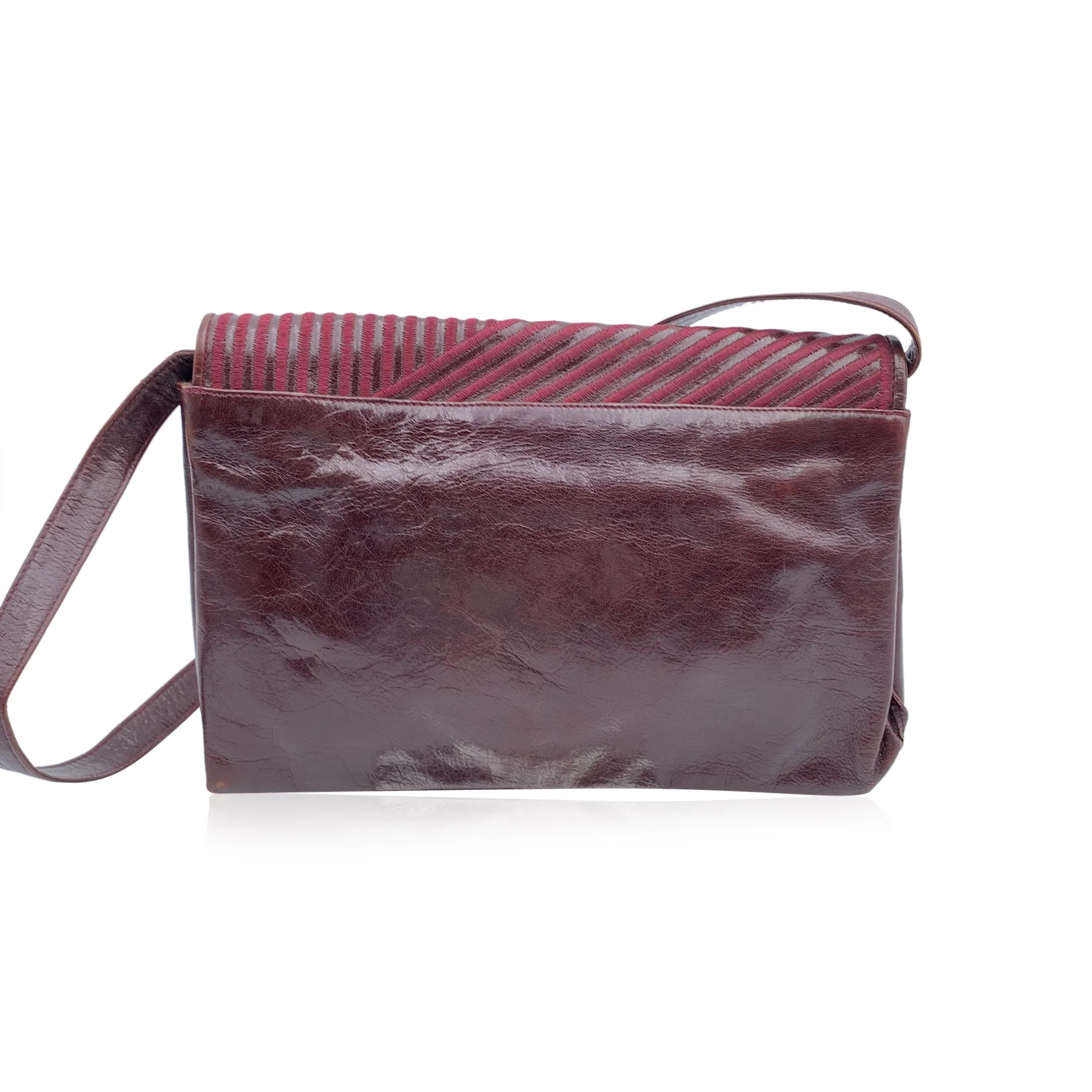 Fendi Vintage Burgundy Embroidered Leather Convertible Bag