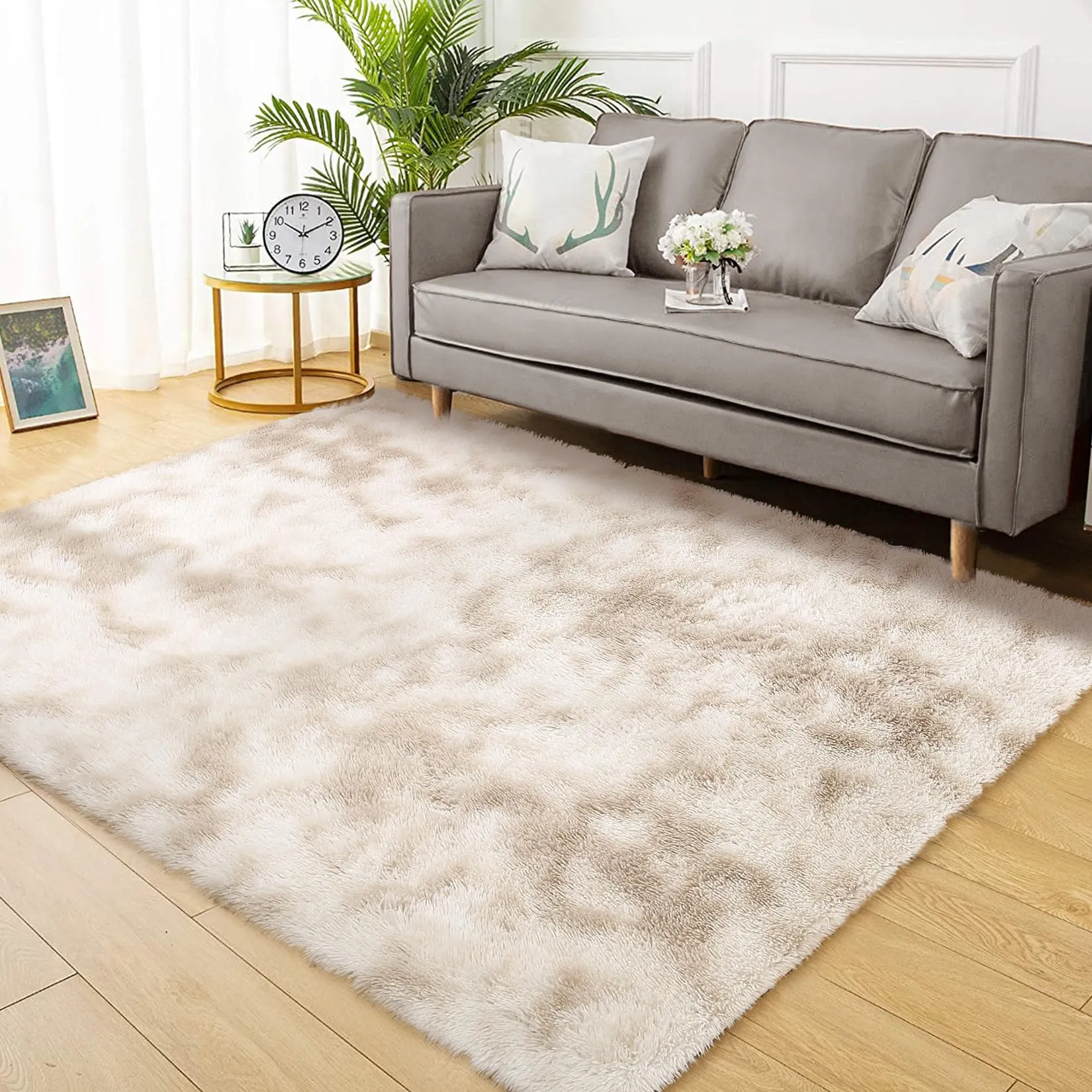 GARVEE 10x13 Fluffy Area Rugs Extra Large Shaggy Rug for Living Room, Tie-Dyed Fuzzy Shag Fur Rug for Nursery Room Modern Non Shedding Plush Furry Accent Rug for Home Floor Carpet, Beige/Taupe