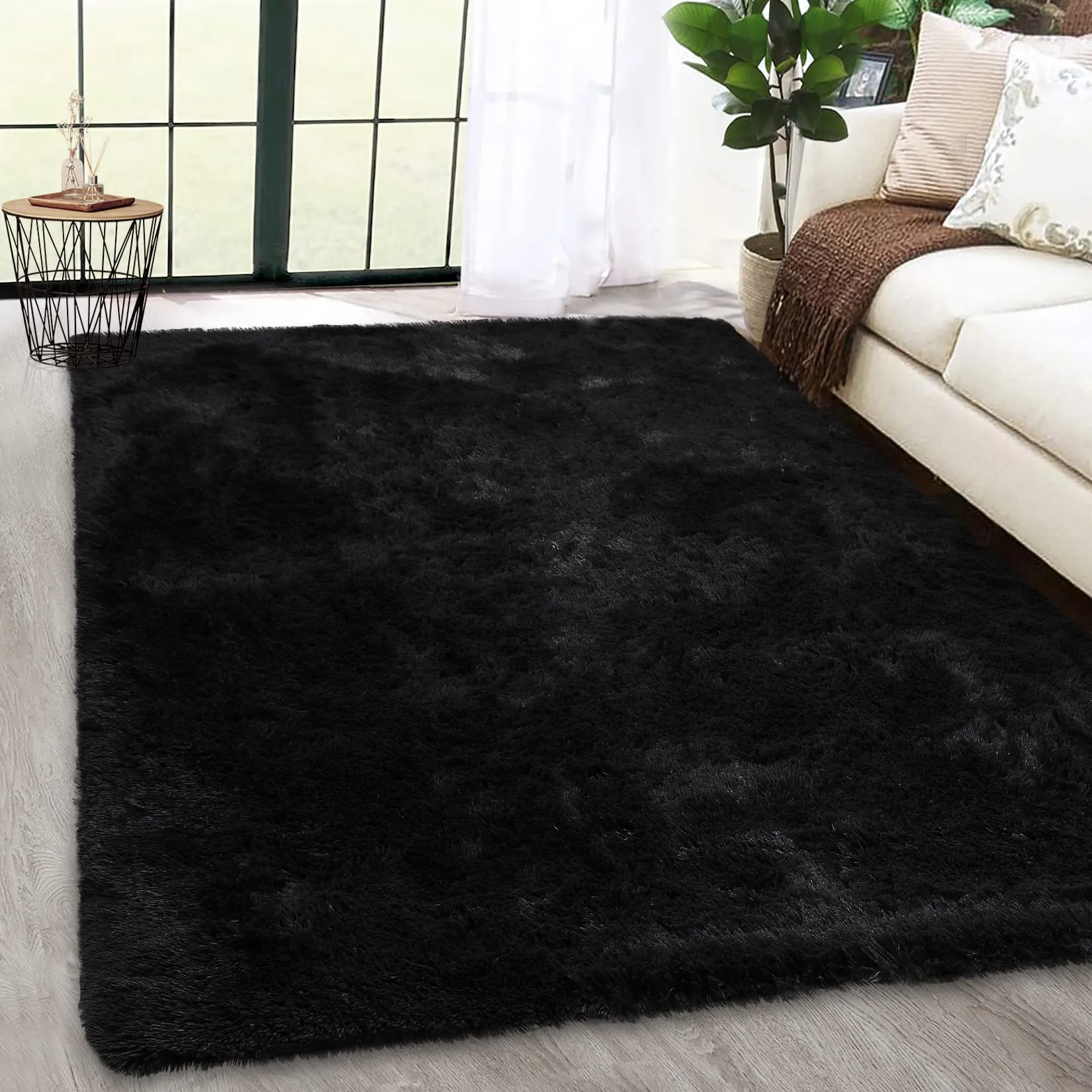 GARVEE 2x8 Runner Rugs for Living Room Bedroom Dining Room Rug Fuzzy Rug Indoor Floor Soft Carpet for Bedroom Decor,Black