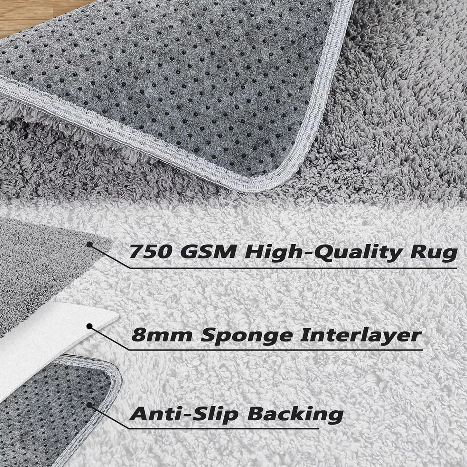 GARVEE 4x4 Rugs for Living Room Bathroom Mat Easy Care Mats Indoor Floor Soft Carpet for Bedroom Decor Kitchen Mat,Grey