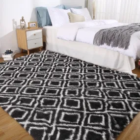 GARVEE 5x8 Rug Shag Rug for Living Room Shaggy Rug Kids Rug Plush Rug Black Geometric Carpet Bedroom Fluffy Rug Bedside Rug Soft Rug Non Skid Rug Modern Area Rug Large, Black 5'x8'