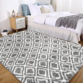 GARVEE 5x8 Rug Shag Rug for Living Room Shaggy Rug Kids Rug Plush Rug Geometric Carpet Bedroom Fluffy Rug Bedside Rug Soft Grey Rug Non Skid Rug Modern Area Rug Large Rug Grey 5'x8'