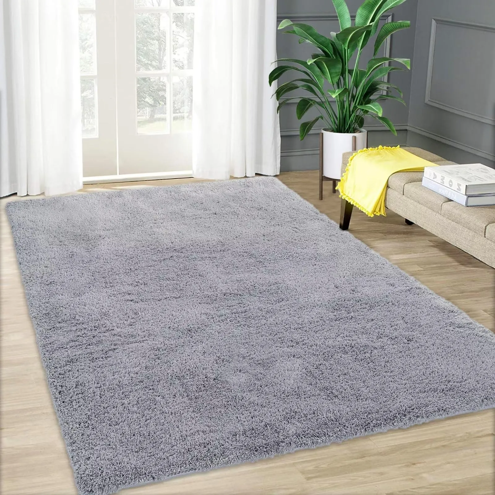 GARVEE 5x8 Rugs for Living Room Hallway Rug Fuzzy Rug Easy Care Mats Indoor Floor Soft Carpet Solid Accent for Bedroom Decor,Grey