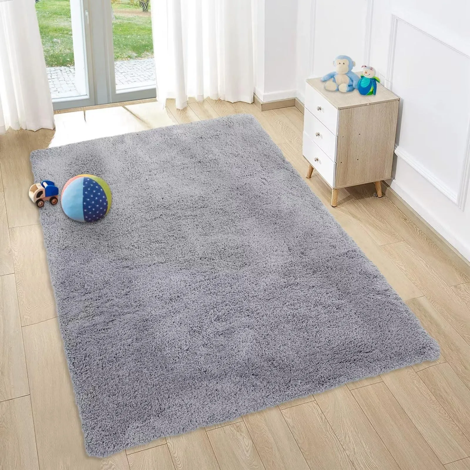 GARVEE 5x8 Rugs for Living Room Hallway Rug Fuzzy Rug Easy Care Mats Indoor Floor Soft Carpet Solid Accent for Bedroom Decor,Grey