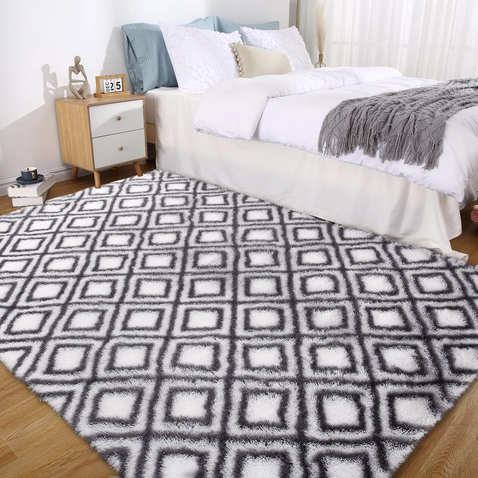 GARVEE 8x10 Area Rugs for Living Room Rug Shaggy Rug Kids Rug Plush Rug Geometic Carpet Rug for Bedroom Fluffy Rug Bedside Rug Soft Shag Rug Non Skid Modern Large Rug Nursery Rug 8'x10' Grey/White