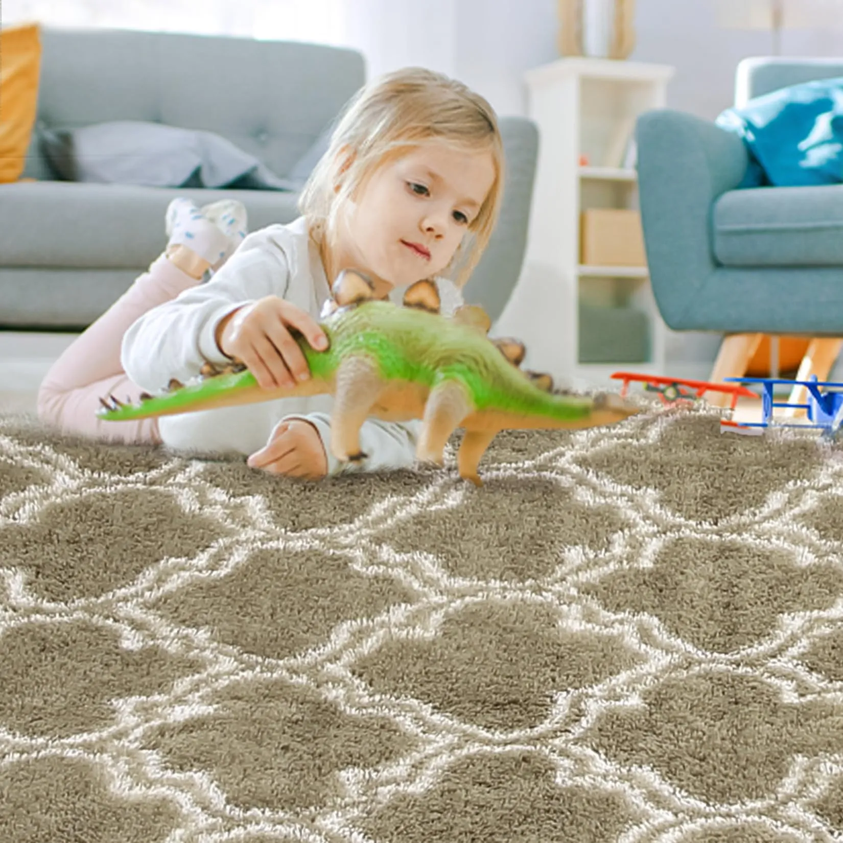 GARVEE 8x10 Rug for Living Room Rug Shaggy Rug Kids Rug Plush Rug Geometic Carpet Moroccan Rug for Bedroom Fluffy Rug Bedside Rug Soft Shag Rug Non Skid Modern Large Area Rug Nursery Rug 8'x10'