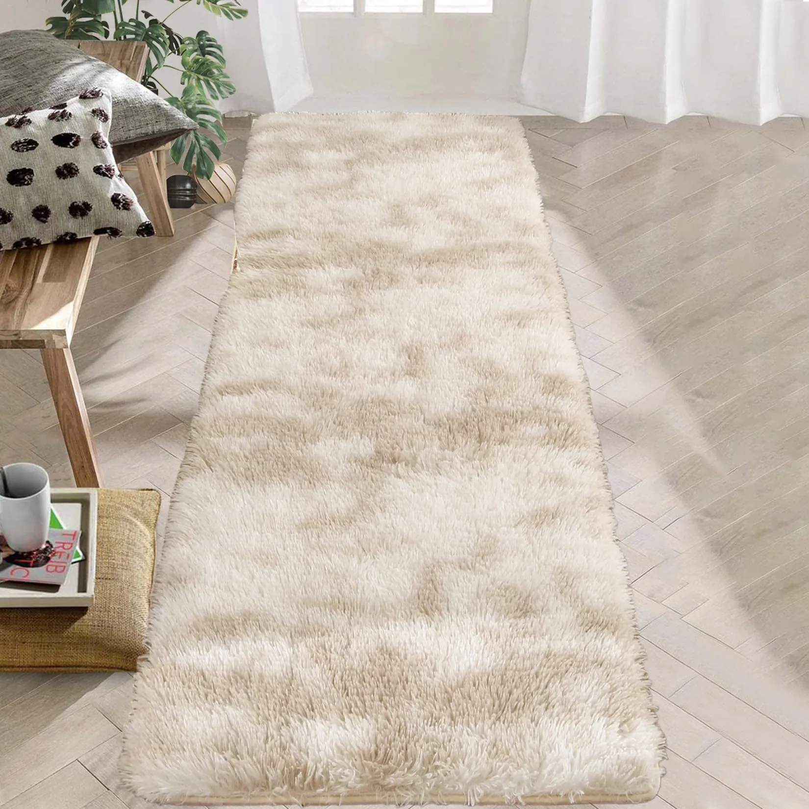 GARVEE Area Rug 2x6 Runner Rug Fuzzy Rug Hallway Mats for Living Room Bedroom Rug Fuzzy Rug Non-Slip Kitchen Rug Plush Rug,Coffee