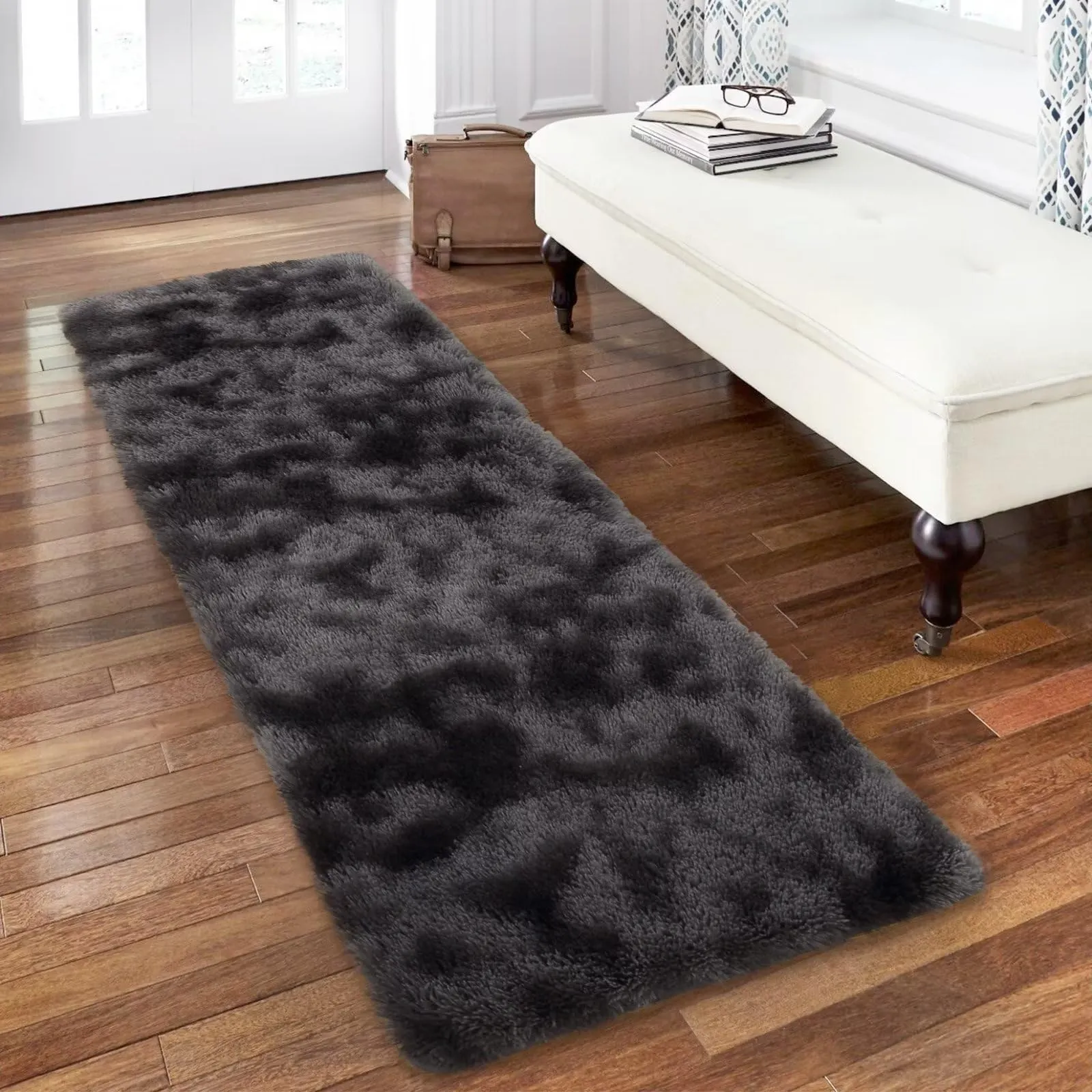 GARVEE Area Rug 2x6 Runner Rug Fuzzy Rug Hallway Mats for Living Room Bedroom Rug Fuzzy Rug Non-Slip Kitchen Rug Plush Rug,Grey