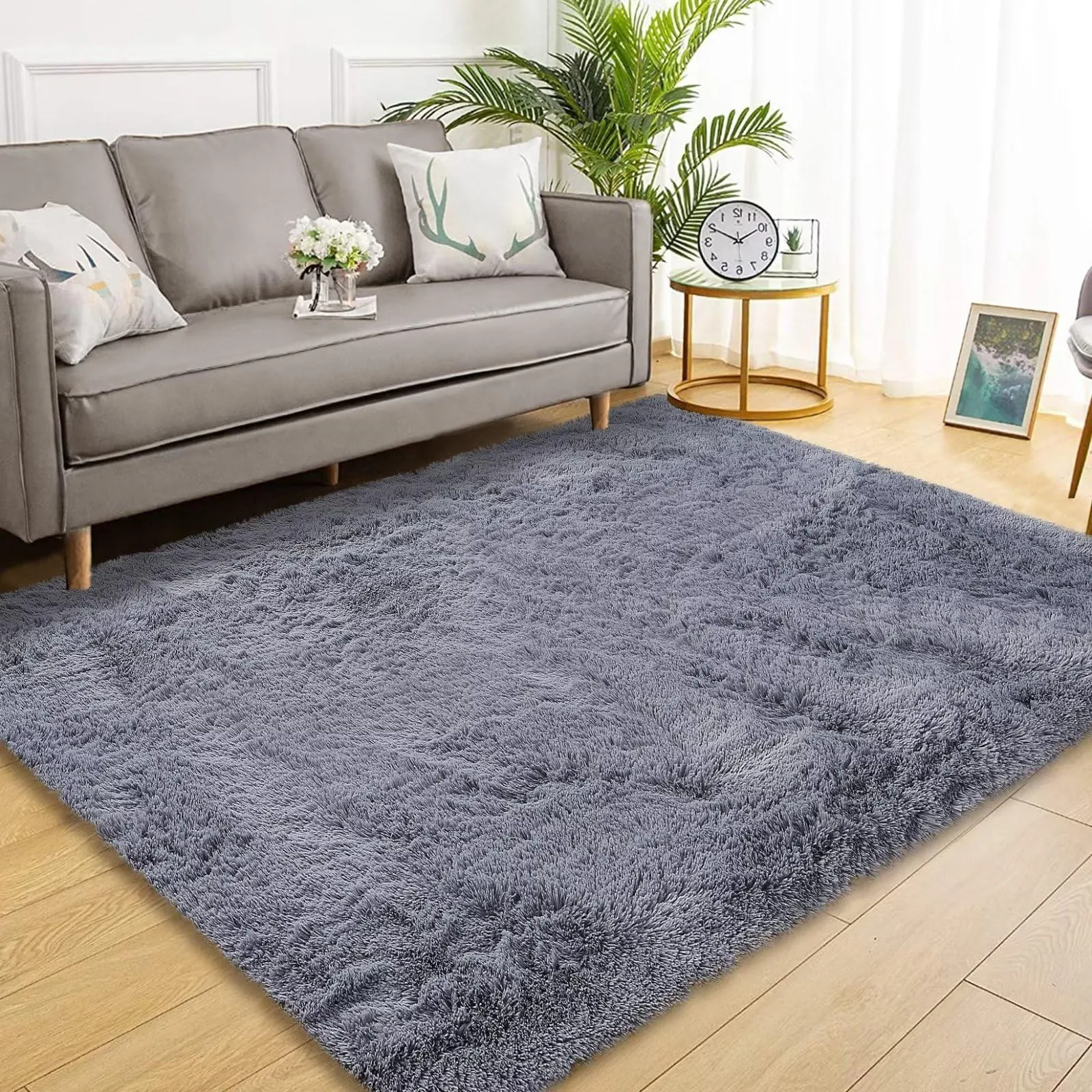 GARVEE Area Rug 39x39 Shaggy Rug Carpet for Living Room, Bedroom Dining Room Rug and Kitchen Office Nursery Non-Slip Plush Rug,Round,Grey