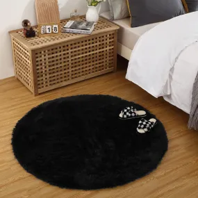 GARVEE Area Rug 47x47 Fuzzy Rug Hallway Mats for Living Room Bedroom Rug Fuzzy Rug Non-Slip Kitchen Rug Plush Rug,Round,Black