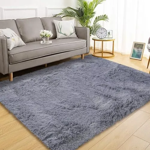 GARVEE Area Rug 47x47 Fuzzy Rug Hallway Mats for Living Room Bedroom Rug Fuzzy Rug Non-Slip Kitchen Rug Plush Rug,Round,Grey