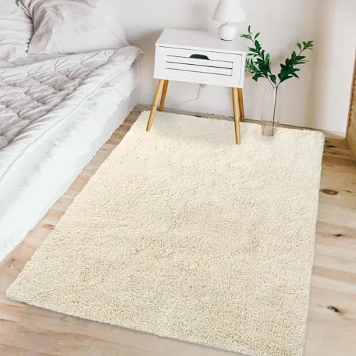 GARVEE Area Rug 4x6 Fuzzy Carpet for Living Room, Bedroom Dining Room Office Nursery Non-Slip Indoor Floor Farmhouse Decor,4x6 Rug,Beige