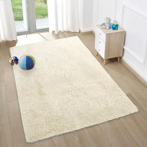 GARVEE Area Rug 4x6 Fuzzy Carpet for Living Room, Bedroom Dining Room Office Nursery Non-Slip Indoor Floor Farmhouse Decor,4x6 Rug,Beige