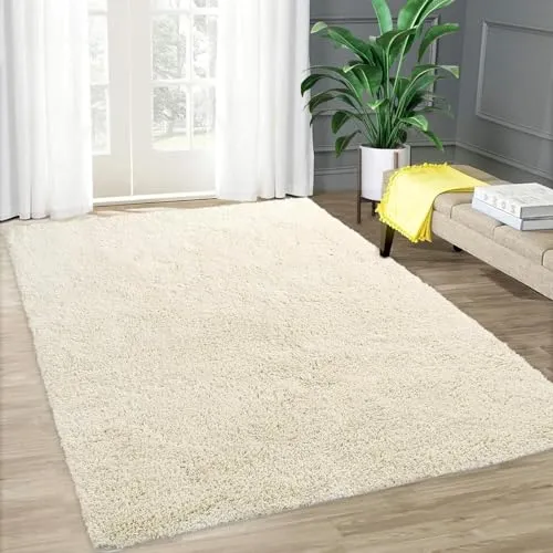 GARVEE Area Rug 4x6 Fuzzy Carpet for Living Room, Bedroom Dining Room Office Nursery Non-Slip Indoor Floor Farmhouse Decor,4x6 Rug,Beige