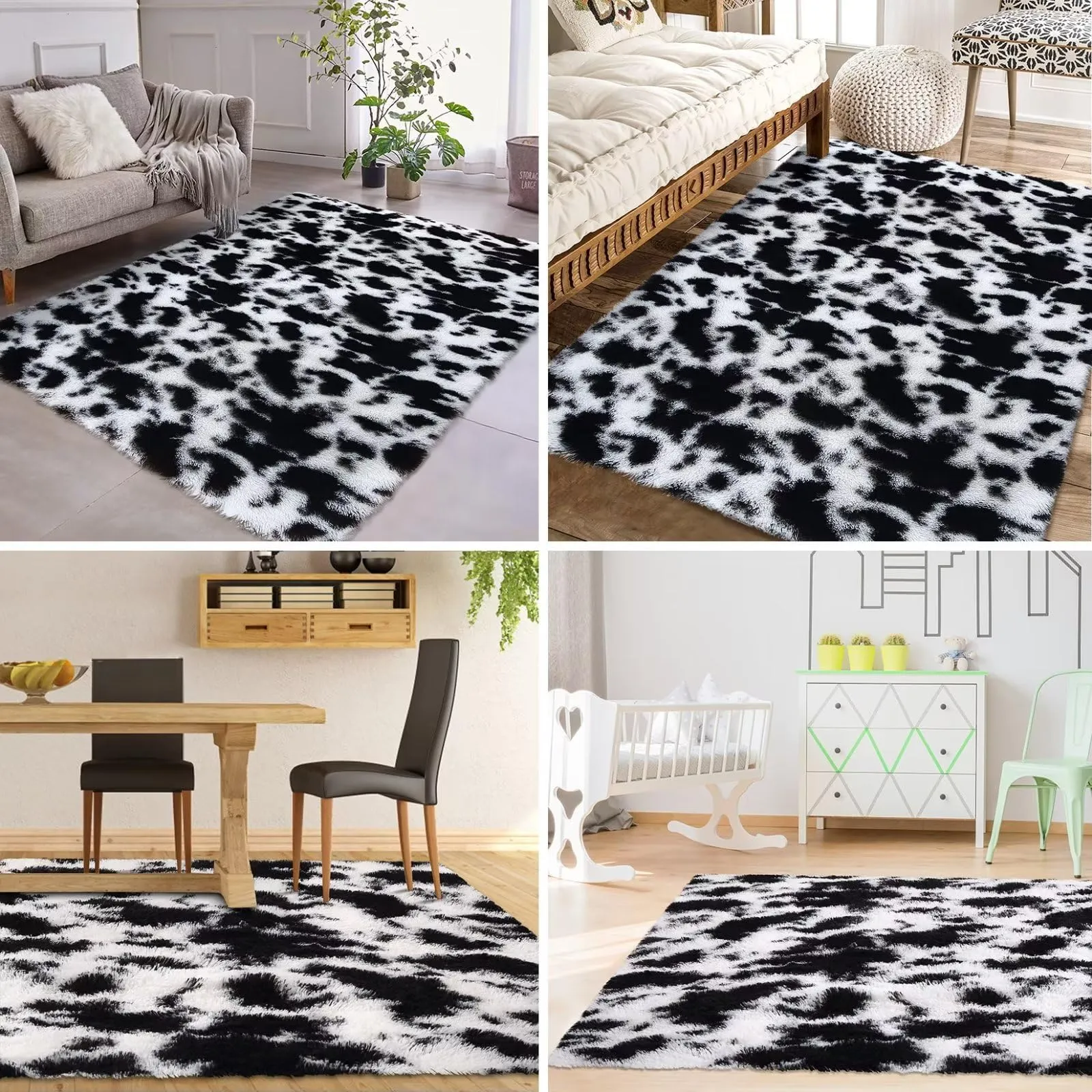 GARVEE Area Rug 8x10 Soft Fluffy Area Rug for Living Room Bedroom Black White Plush Shag Rugs Fuzzy Shaggy Accent Carpets for Kids Room Nursery Non-Skid Modern Tie-Dyed Faux Fur Rugs Dorm Home Decor