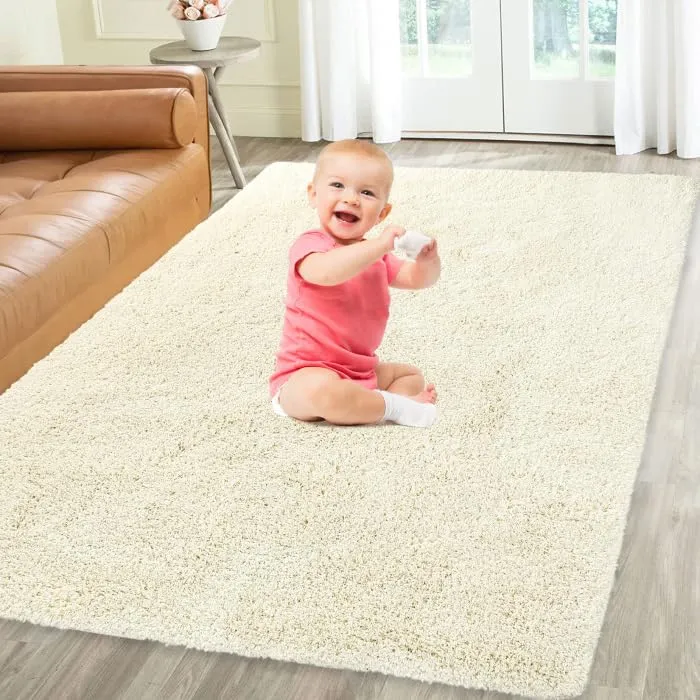 GARVEE Area Rug for Bedroom Living Room Rugs Non-Slip 3x5 Carpet Plush Rug for Living Room Non-Shedding Mats Fuzzy Rug,Solid,Beige