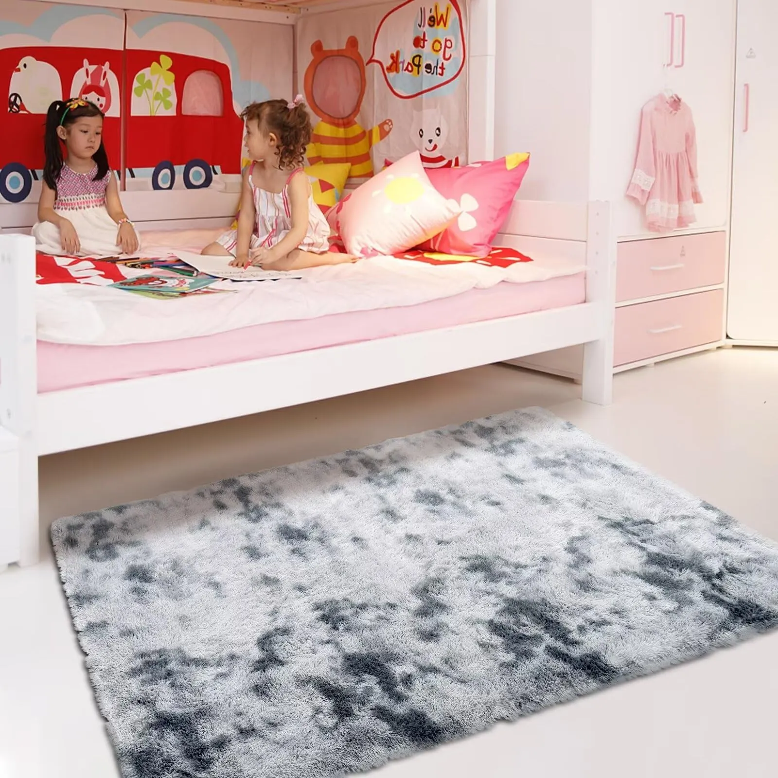 GARVEE Fluffy Area Rugs for Living Room 8' x 10' Modern Plush and Thick Faux Fur Shag Rug Non-Slip Tie Dye Carpet for Bedroom, Fuzzy Shaggy Rugs for Kids Nursery Dorm - Light Grey / 8 x 10 Feet